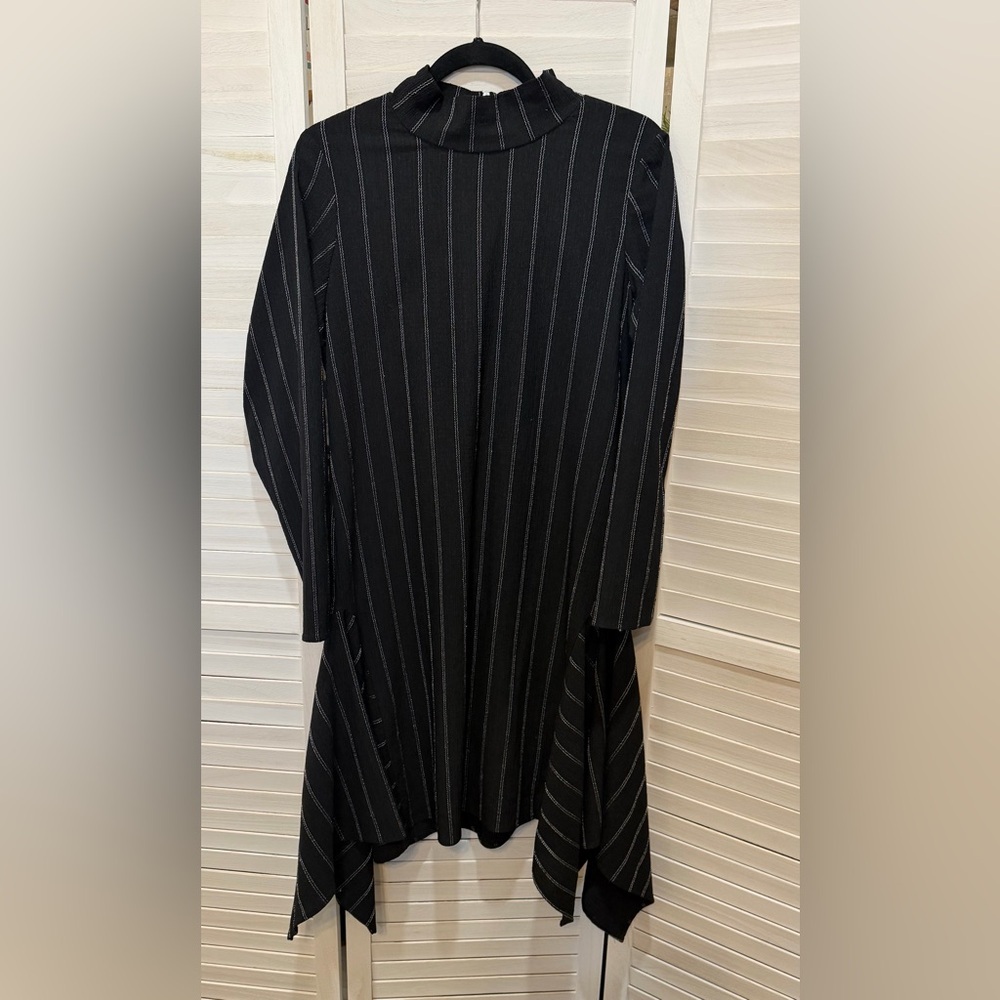 Julian Taylor New York Black Striped Long Sleeve Fit and Flare Dress. Size 12.